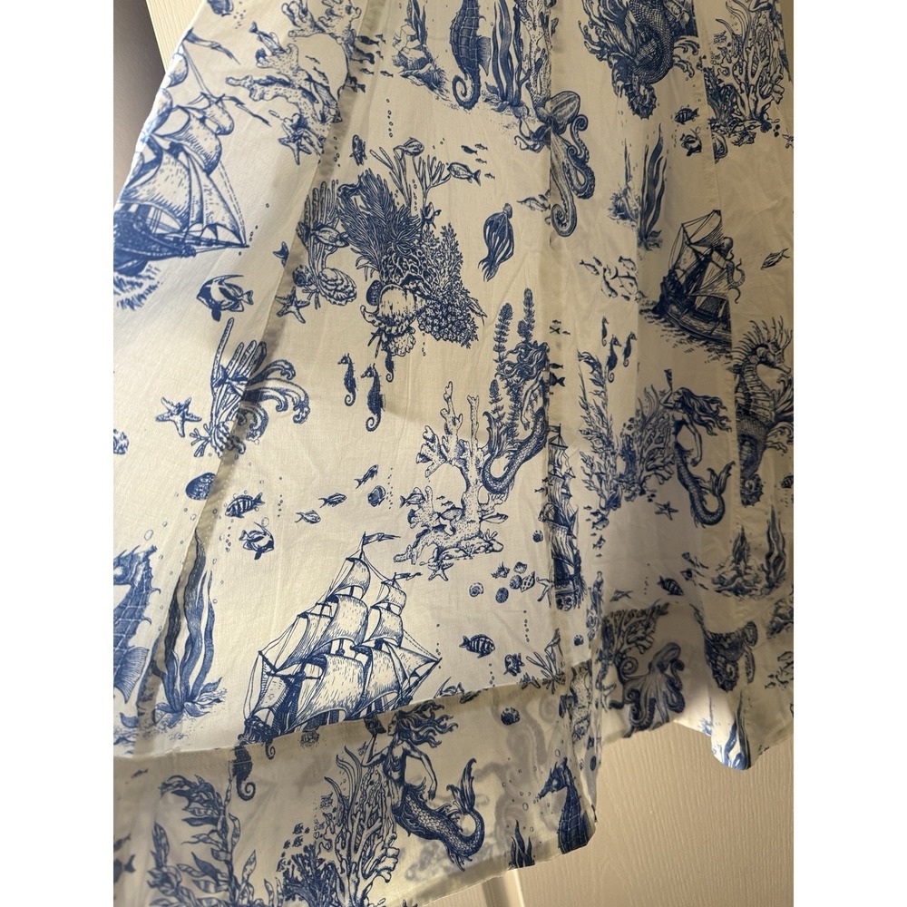 Avec Les Filles Blue White Mermaid Toile Linen Blend Midi Dress Size 8 NWT - Picture 3 of 16
